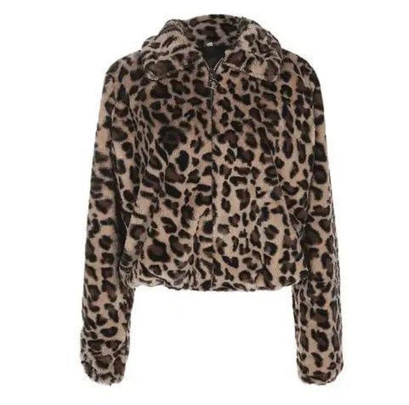 Cheky - Leopard-print furry versatile loose casual woolen coat