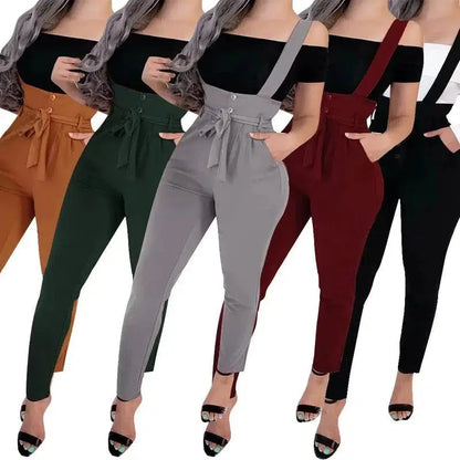 Cheky - Women's high waist casual jumpsuit suspenders