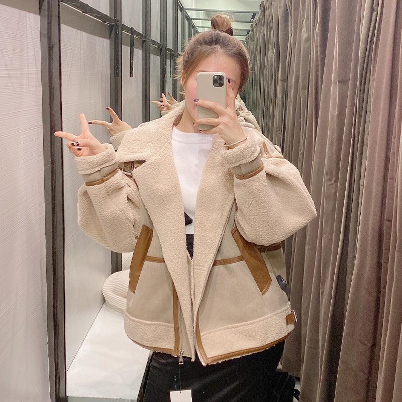 Cheky - Simple Stitching Zipper Jacket Women