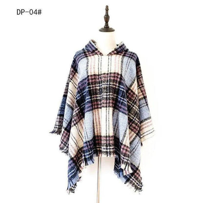 Cheky - Spring Autumn And Winter Plaid Ribbon Cap Cape And Shawl