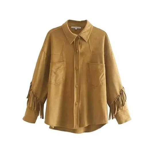 Cheky - Tassel-embellished suede textured shirt